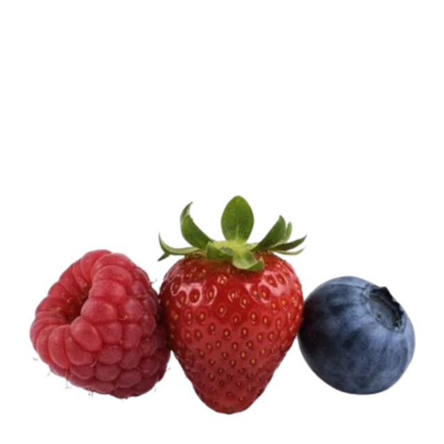 Frische Beeren: Himbeere, Erdbeere und Blaubeere